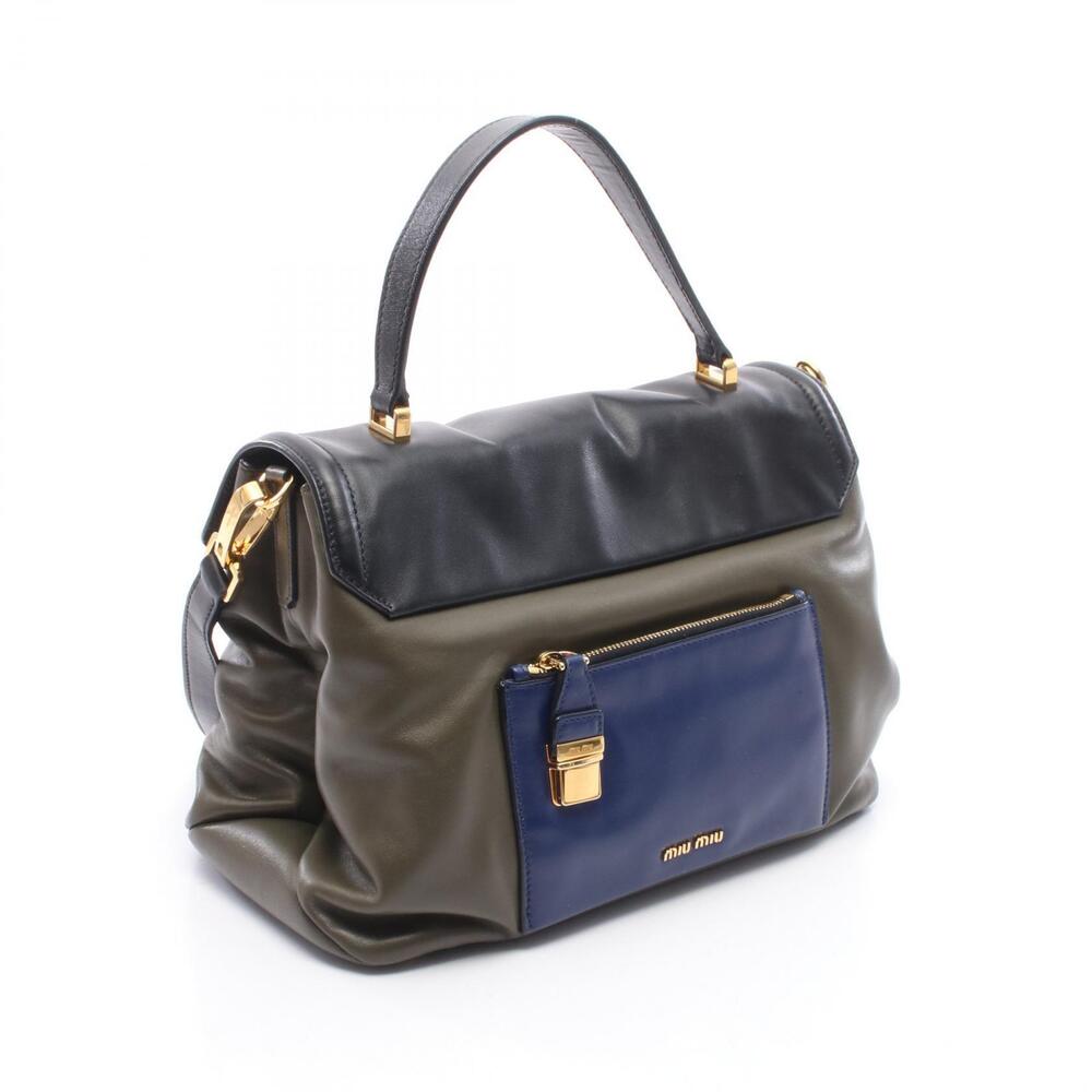 Miu Miu Handbag Khaki Black Leather Blue Green Black Blue
